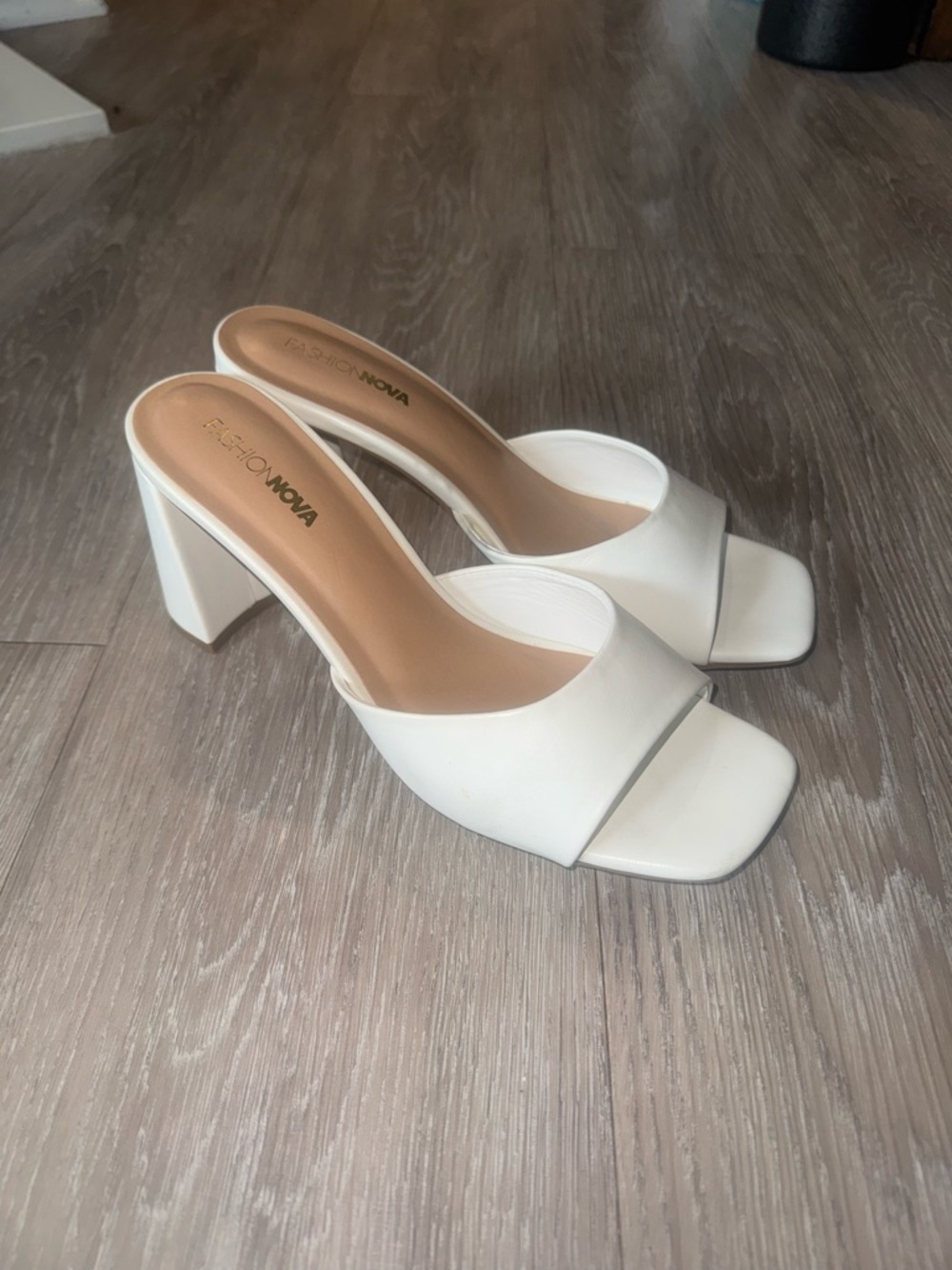 Fashion Nova White Square Toe Block Heel Mule